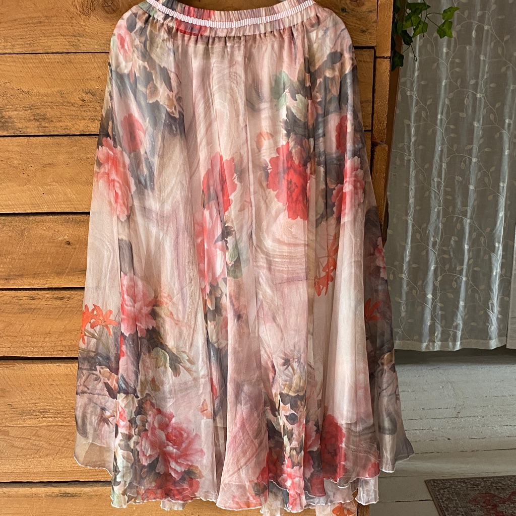 Romantic Pink Floral Chiffon Maxi Skirt